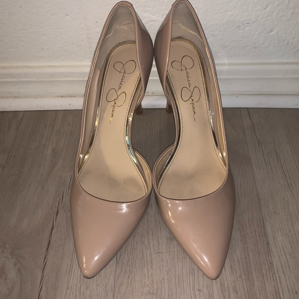 Jessica Simpson Nude Patent Leather D’orsay Pumps